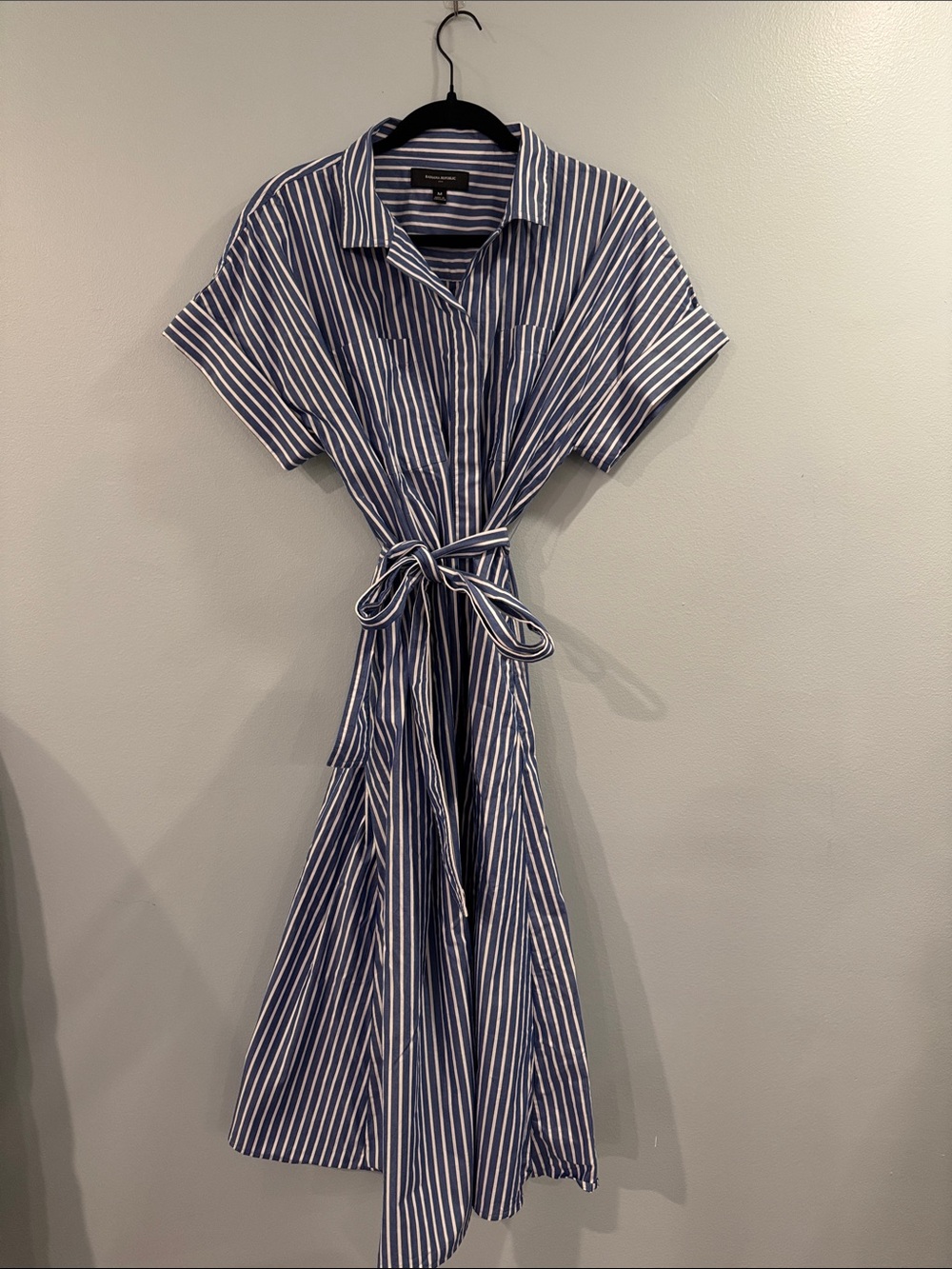 Banana Republic Blue and White Striped Tie-Waist Midi Shirt Dress